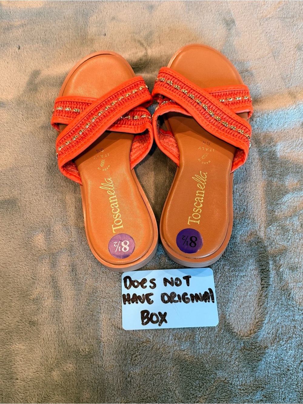 Toscanella Women’s Coral Orange Embellished Slide Sandals Size 8.5 Made Italy